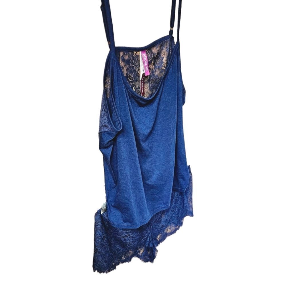 Adore Me 2X Medieval Blue Lace Satin Cami Shorts Lingerie Set - Picture 7 of 16